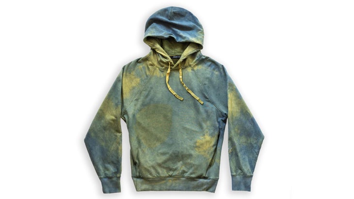 A hoodie handdyed with green and yellow