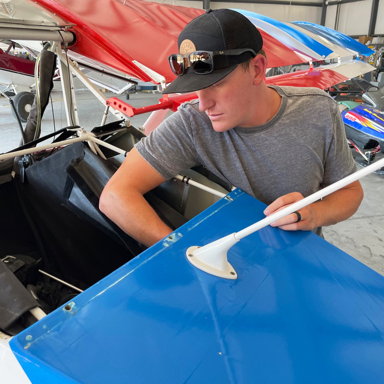 Palmer working on the Freedom Fox’s transponder