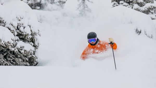 Ski tester wearing goggles