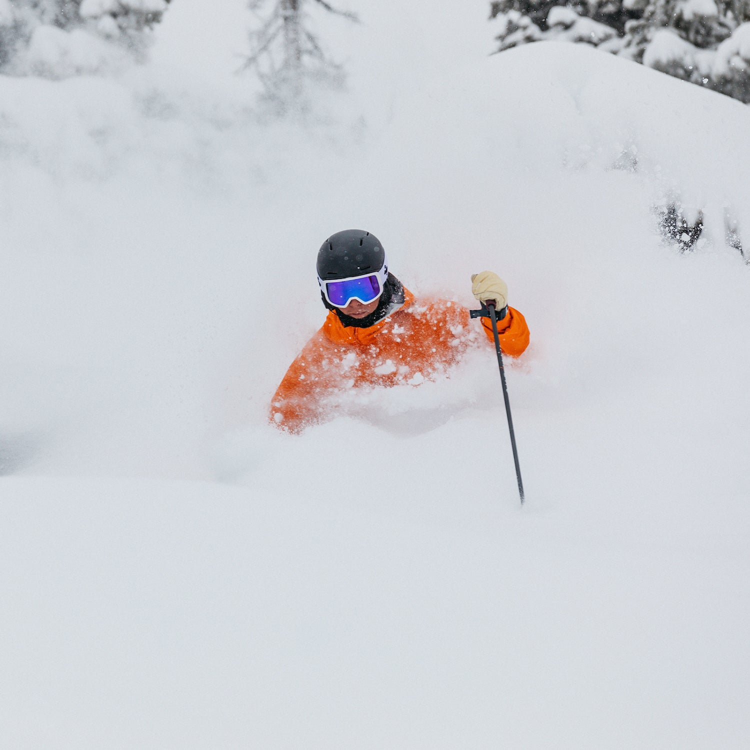 Ski tester wearing goggles