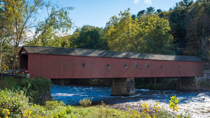 The West Cornwall Covered Bridge running over the Housatonic River