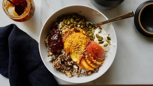 Miso and maple grain bowl in a crock-pot
