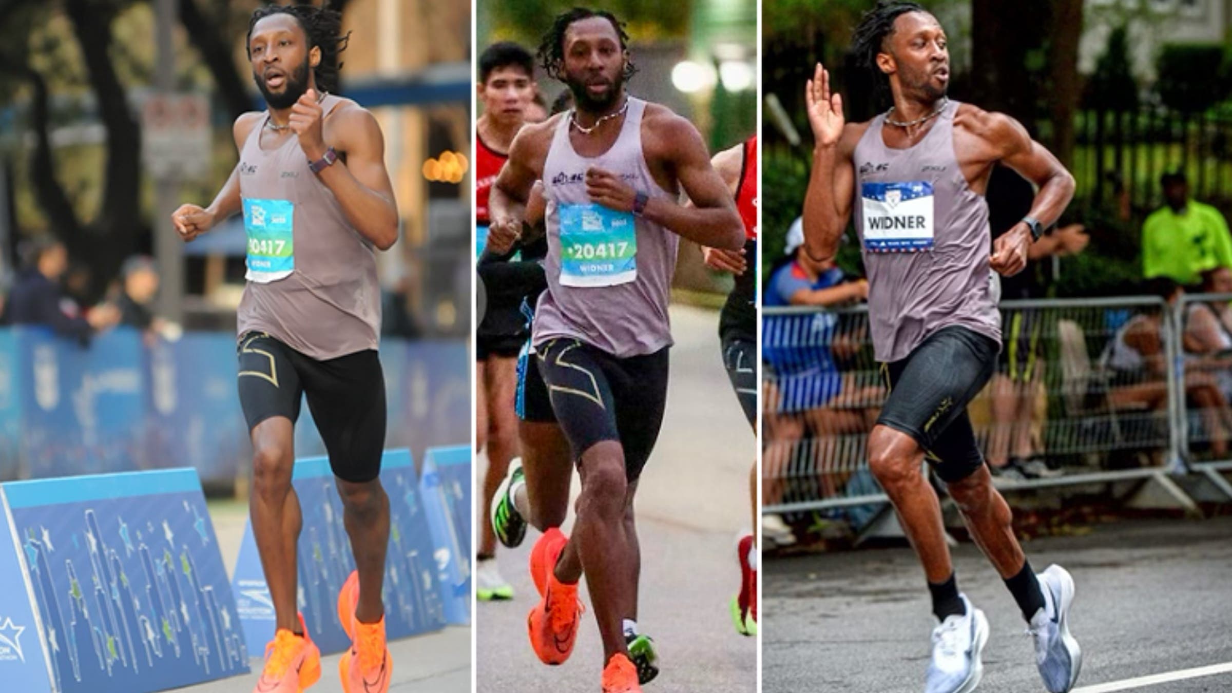 A man runs a marathon in three photos