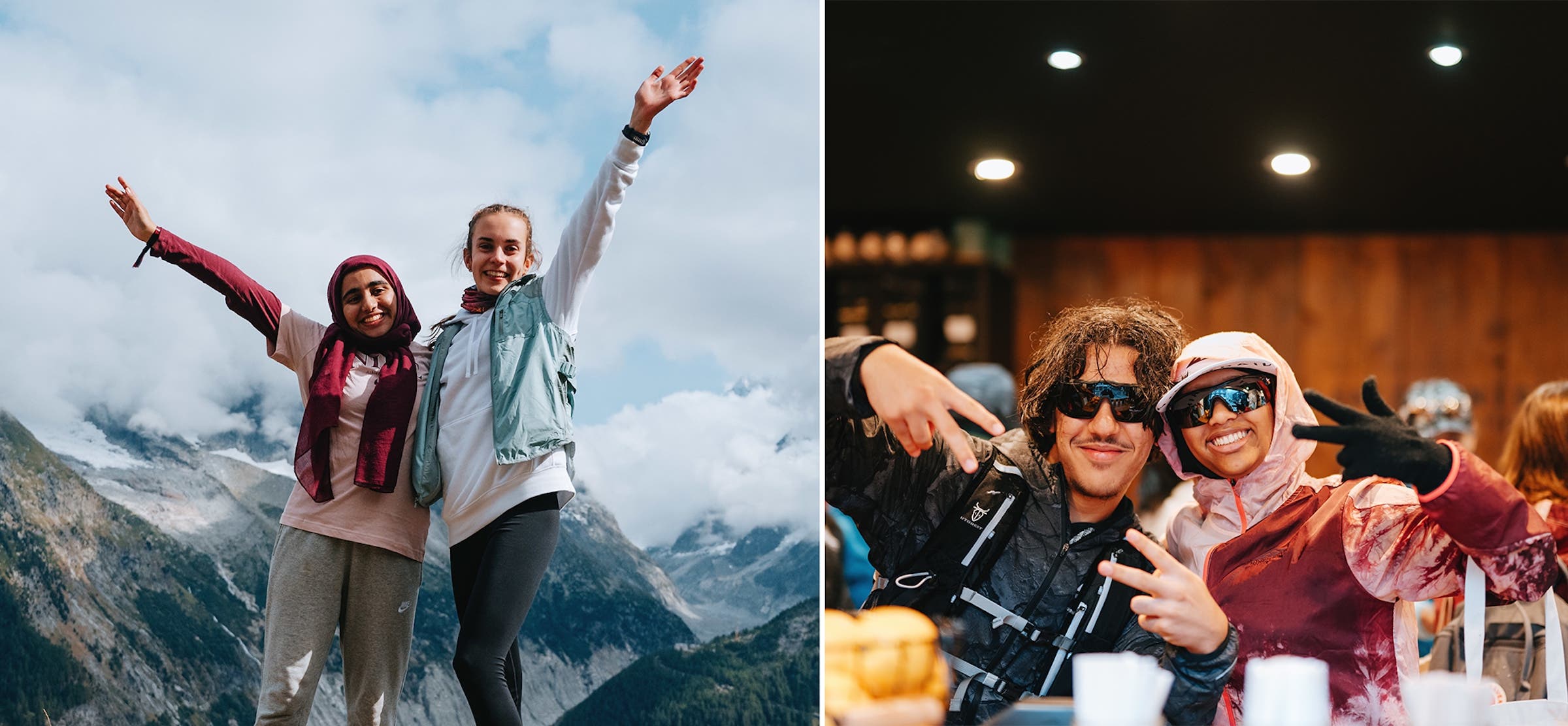 Runners celebrating the mountains