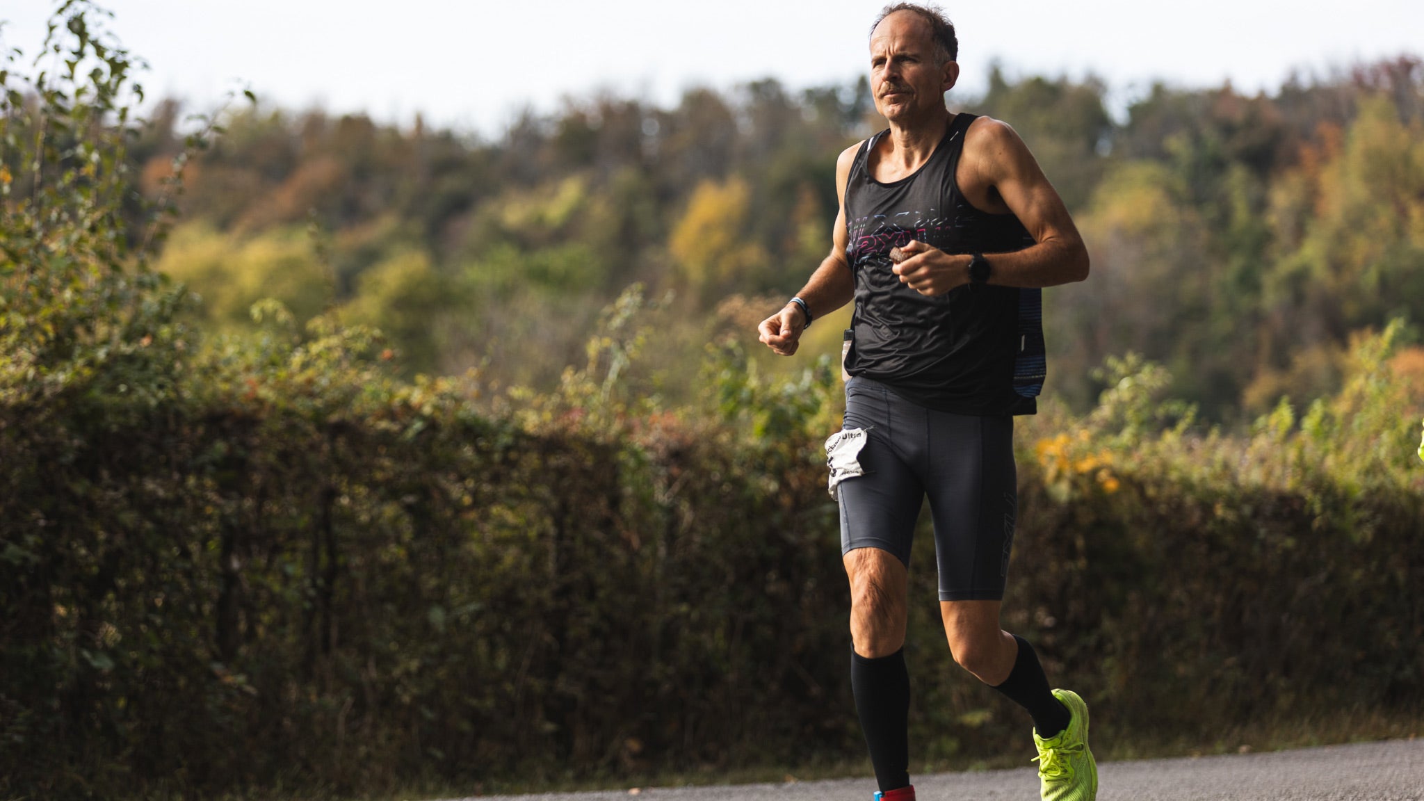 Ultrarunner Harvey Lewis jogs along a course in Tennessee.
