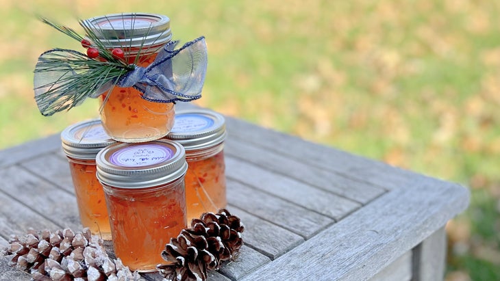 Jars of homemade apple pepper jam make ideal sustainable holiday gifts