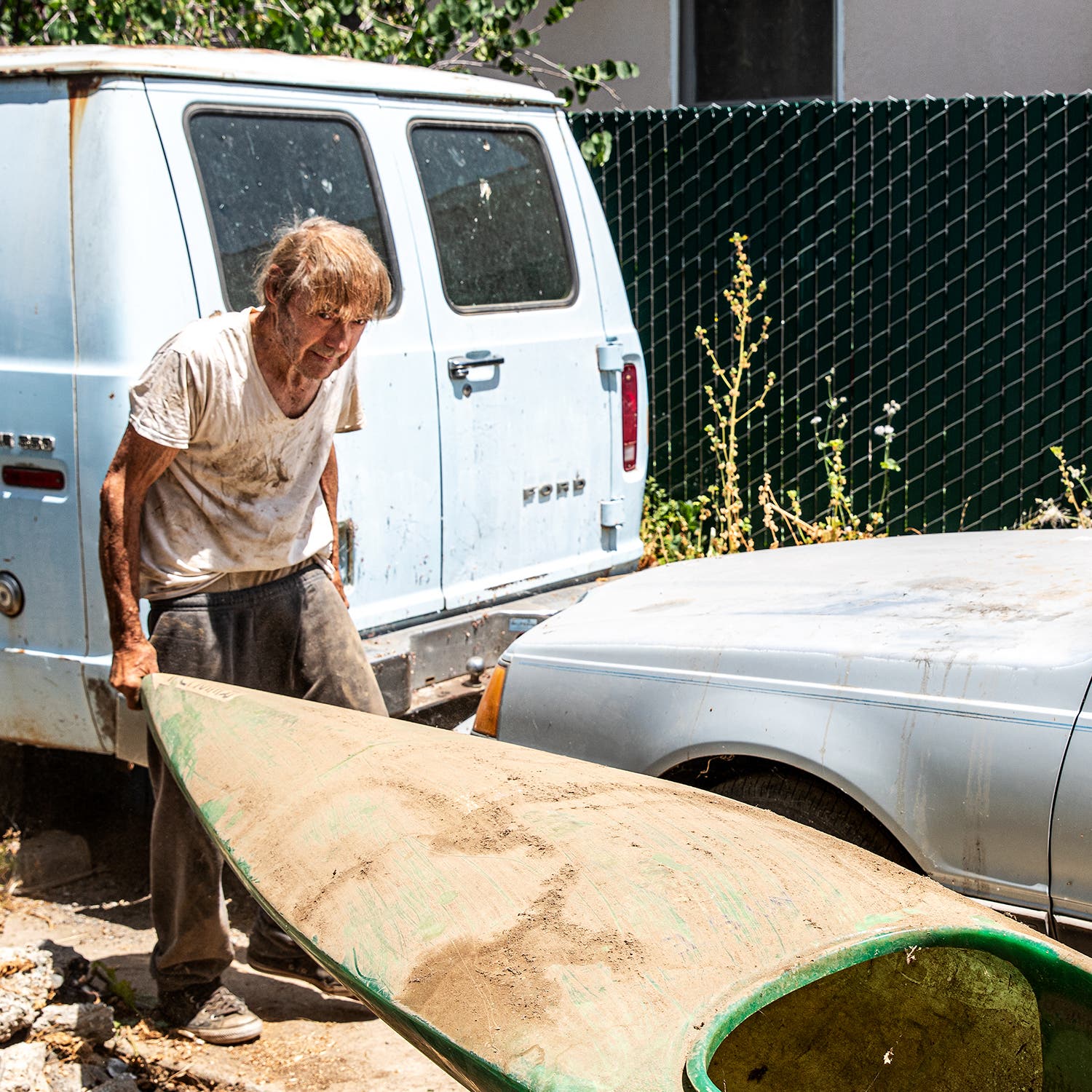 John Sweetser retrieves one of the kayaks used during his 1983 trip from Bakersfield to the San Francisco Bay.
