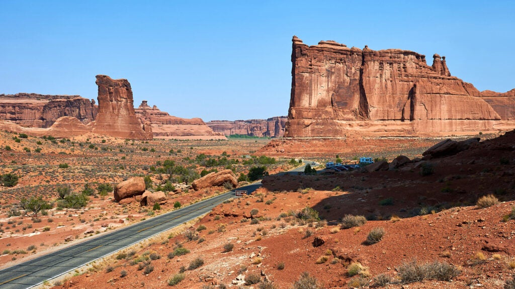 Arches National Park road and landscape