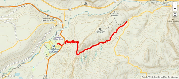 Gaia GPS map of the Fruita Campground via Cohab Canyon Trail