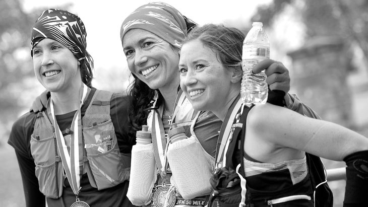 Three women at the finish line. 