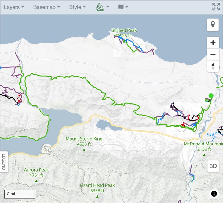 Trailforks map of the Olympic Adventure Trail