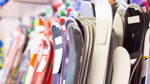 Skis lined up for sale