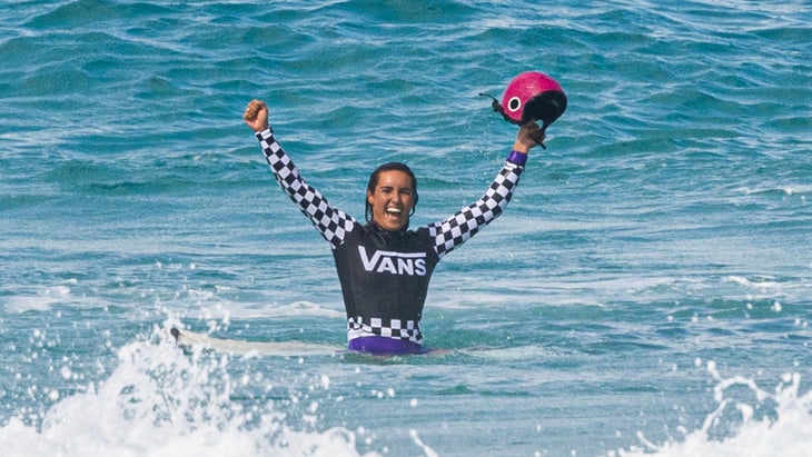 Surfer Moana Jones Wong celebrates her victory. 