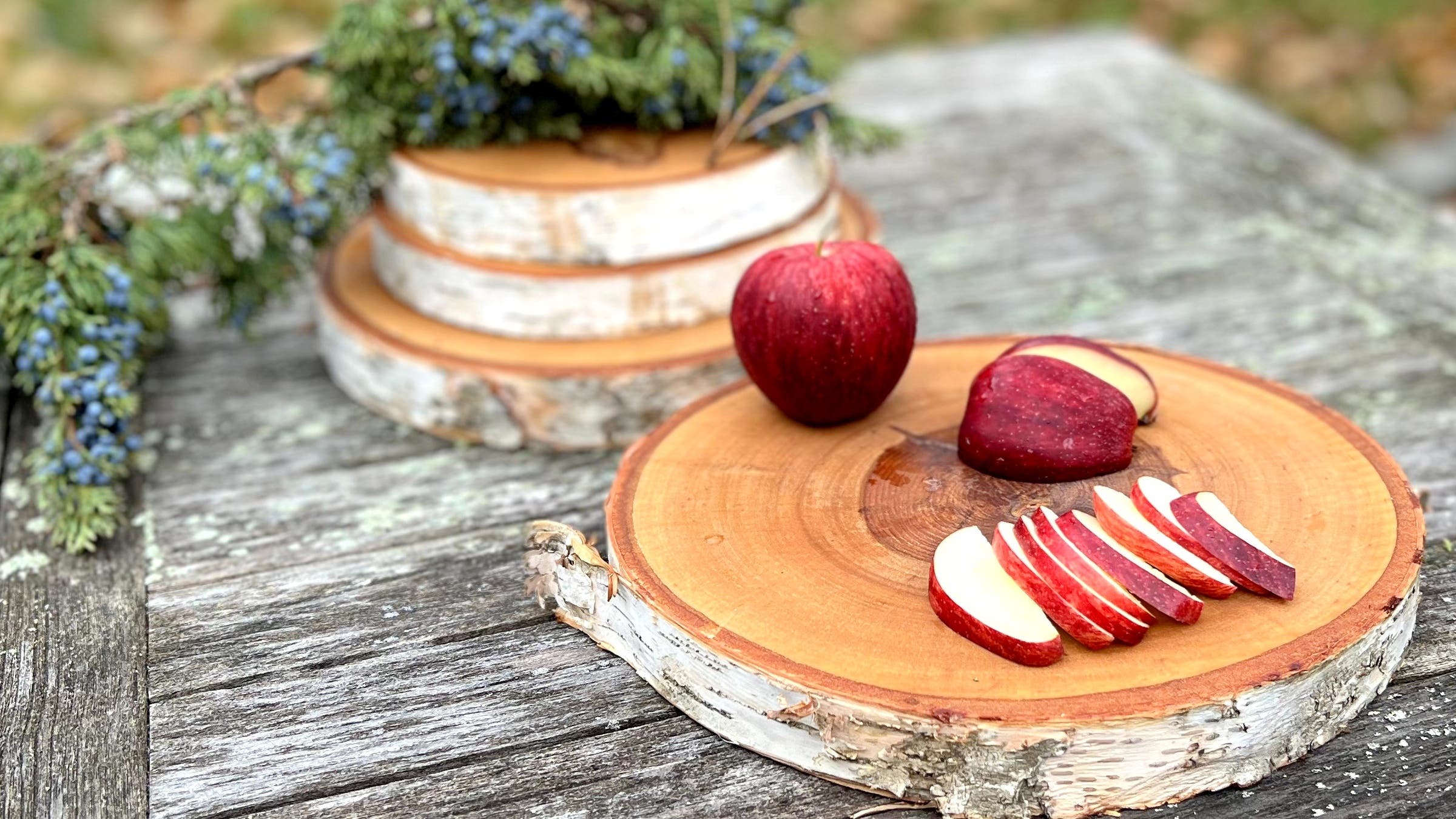 Sliced red apples on a cutting board, an eco-friendly holiday gift