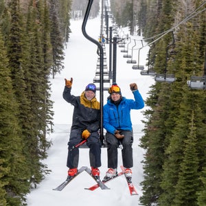Doug Fish (left) and Erik Mogensen ride the lift at Mission Ridge Ski and Board Resort in Wenatchee, Washington.