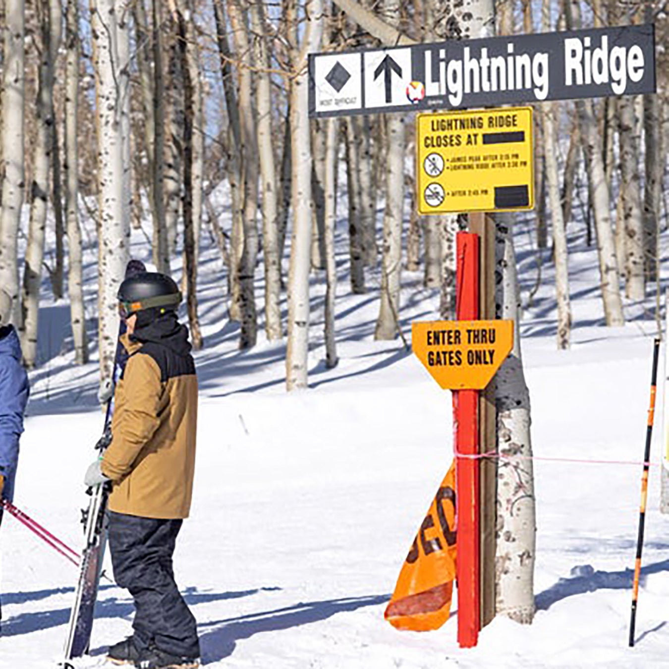 Skiers standing in line at Powder Mountain ski resort