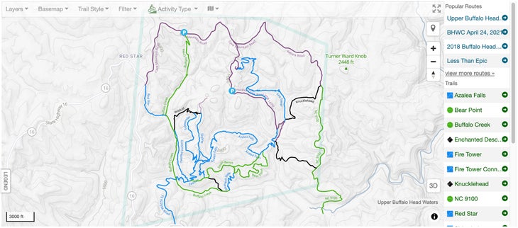 Upper Buffalo Head Waters Trailforks map