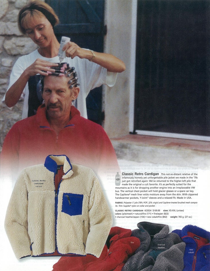 page from 2000 Fall Patagonia catalog showing the high-pile Classic Retro Cardigan