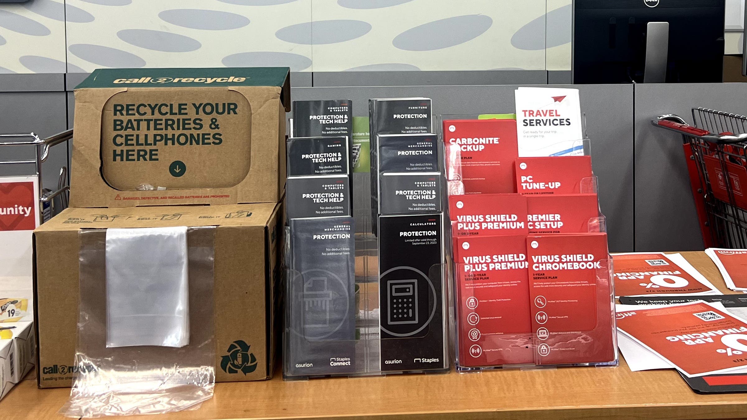 Call2Recycle collection box for recycling e-waste at Staples