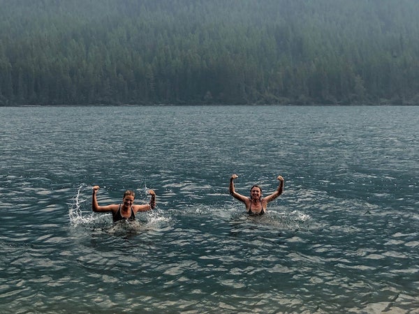 The author (right) and a friend at the end of a five-day backpacking trip in Glacier National Park