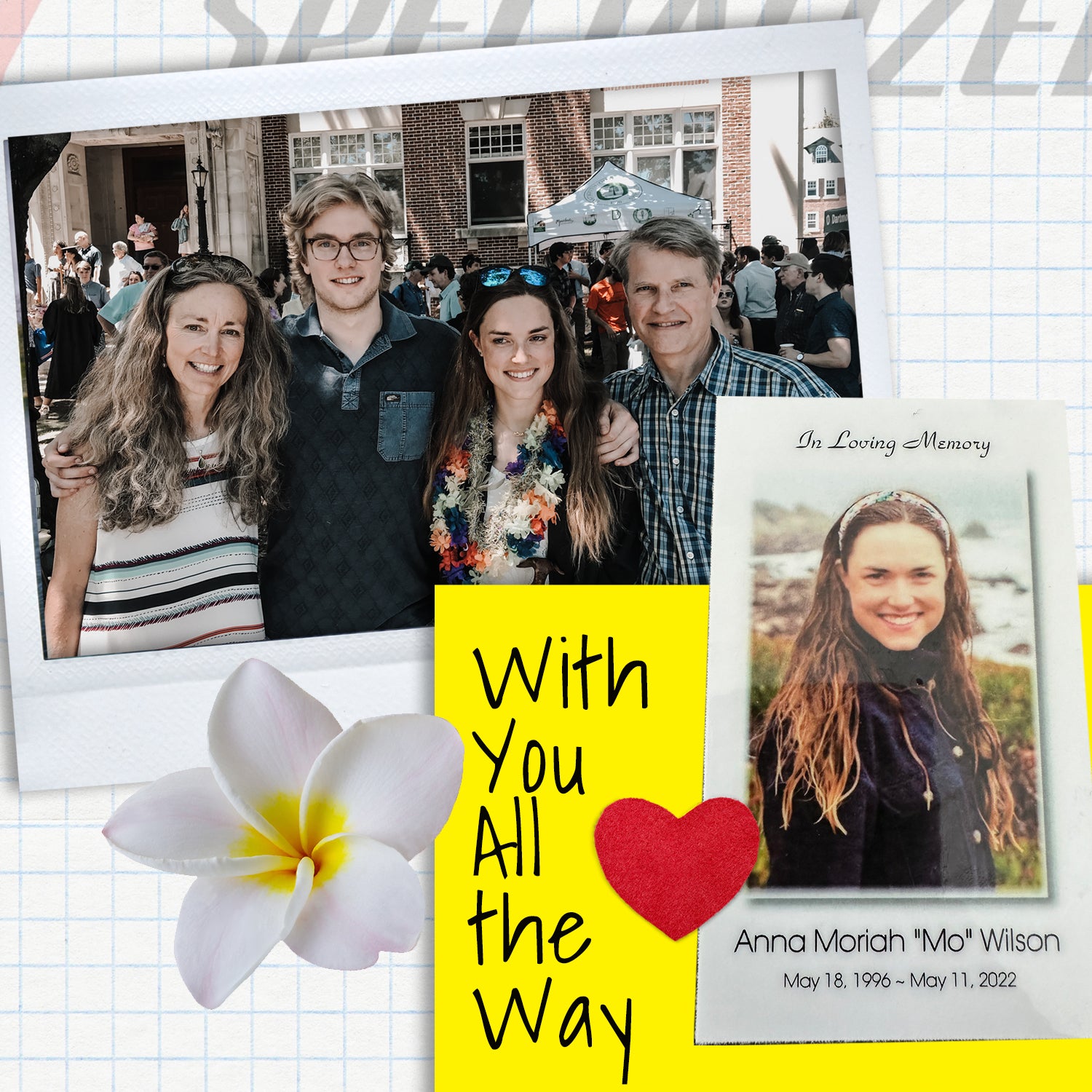 collage of Moriah Wilson images, including her family