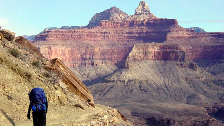 hiker on South Kaibab Trail, Rim to Rim, Grand Canyon National Park