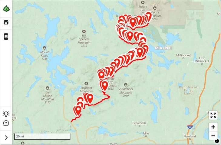 Appalachian Trail: 100-Mile Wilderness map