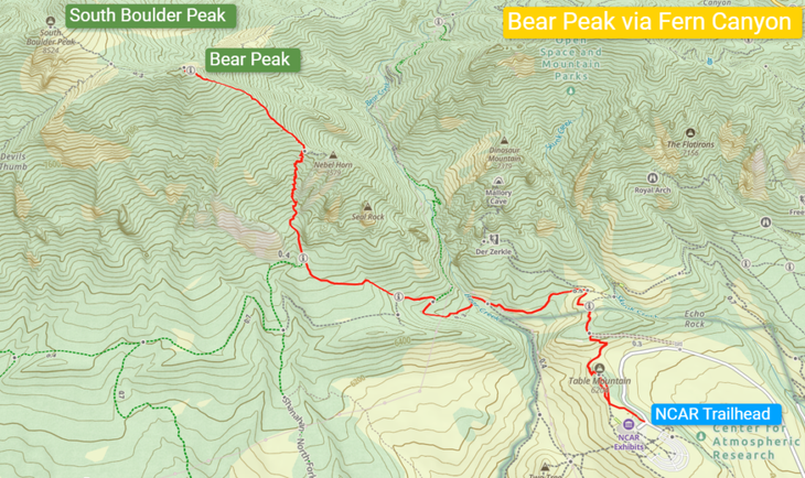 Map of Bear Peak in Boulder, Colorado