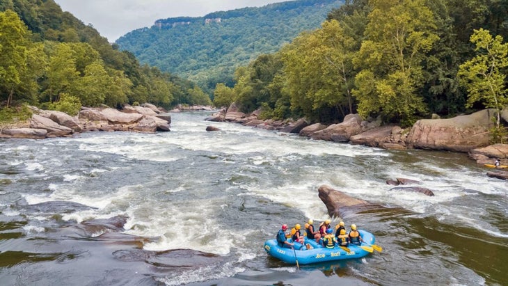 A group rafting through New River Gorge National Park