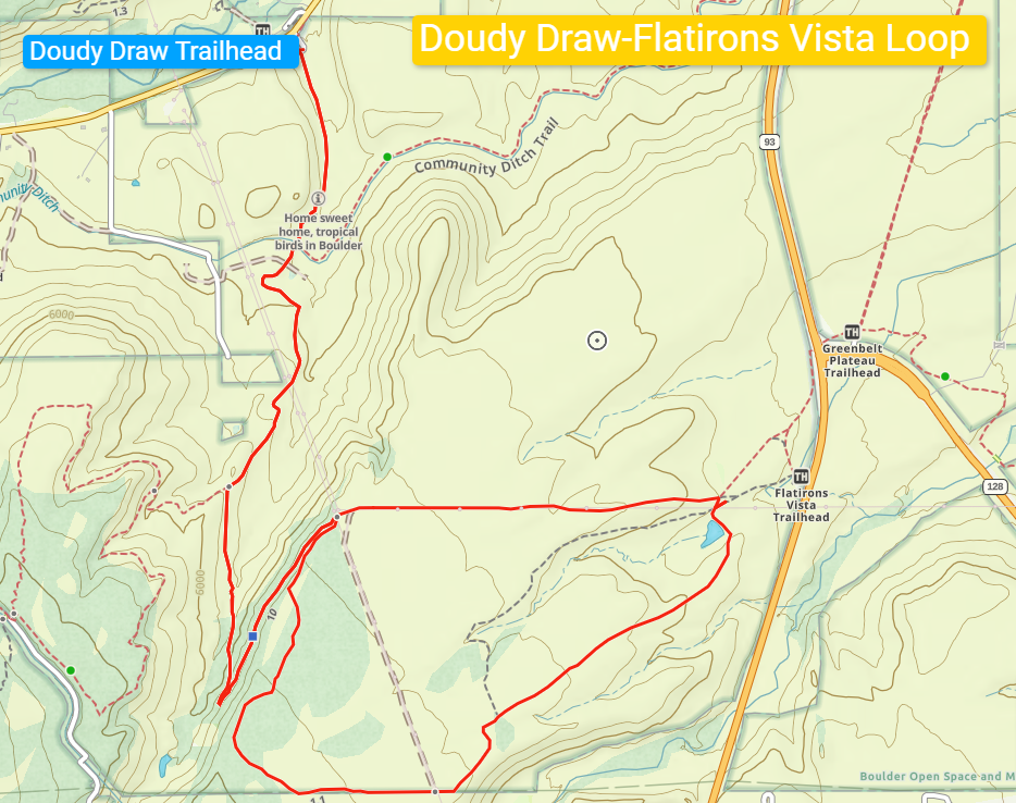 Doudy Draw hiking map in Boulder Colorado