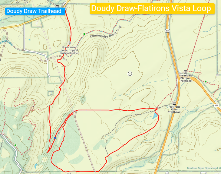Doudy Draw hiking map in Boulder Colorado