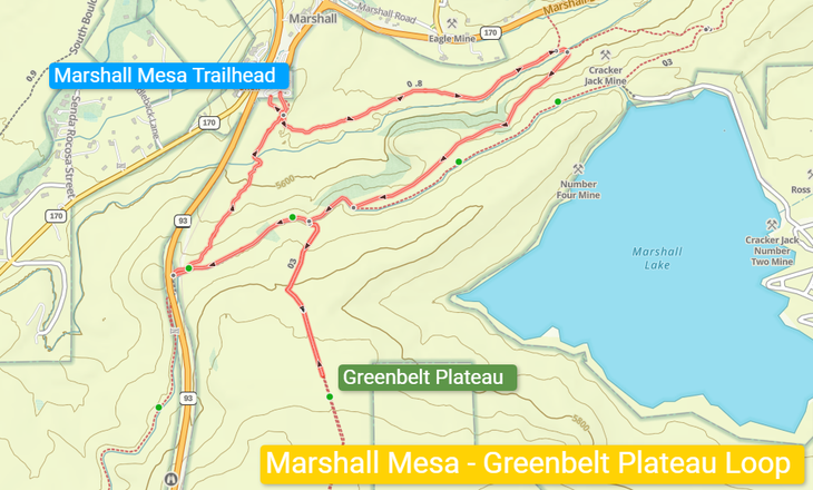 Map of Marshall Mesa hiking trail in Boulder Colorado