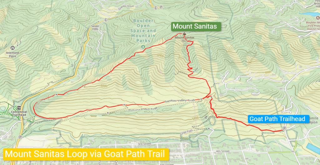 Map of Mount Sanitas in Boulder, Colorado