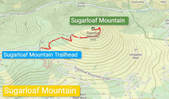 Sugarloaf Mountain Map in Boulder, Colorado