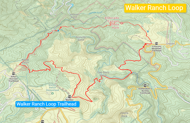 Walker Ranch Loop Map in Boulder, Colorado