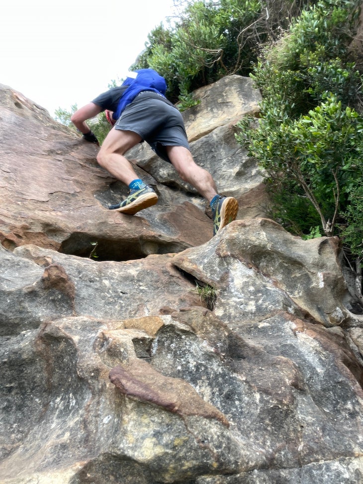 scrambling up Suther Peak