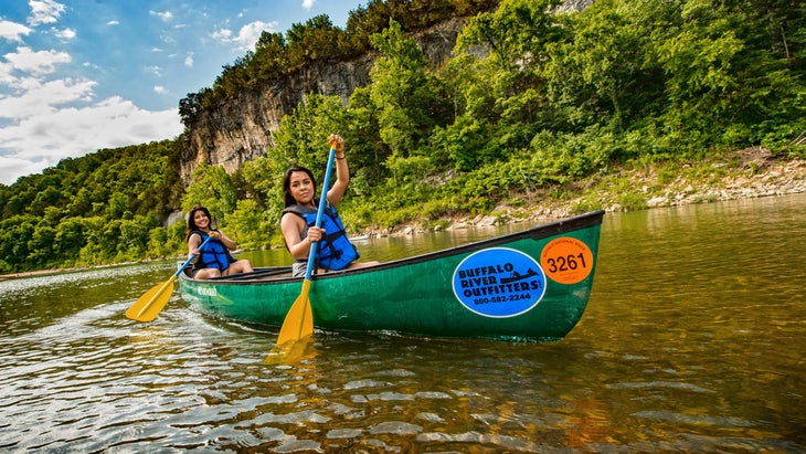 two women canoe on Buffalo National River