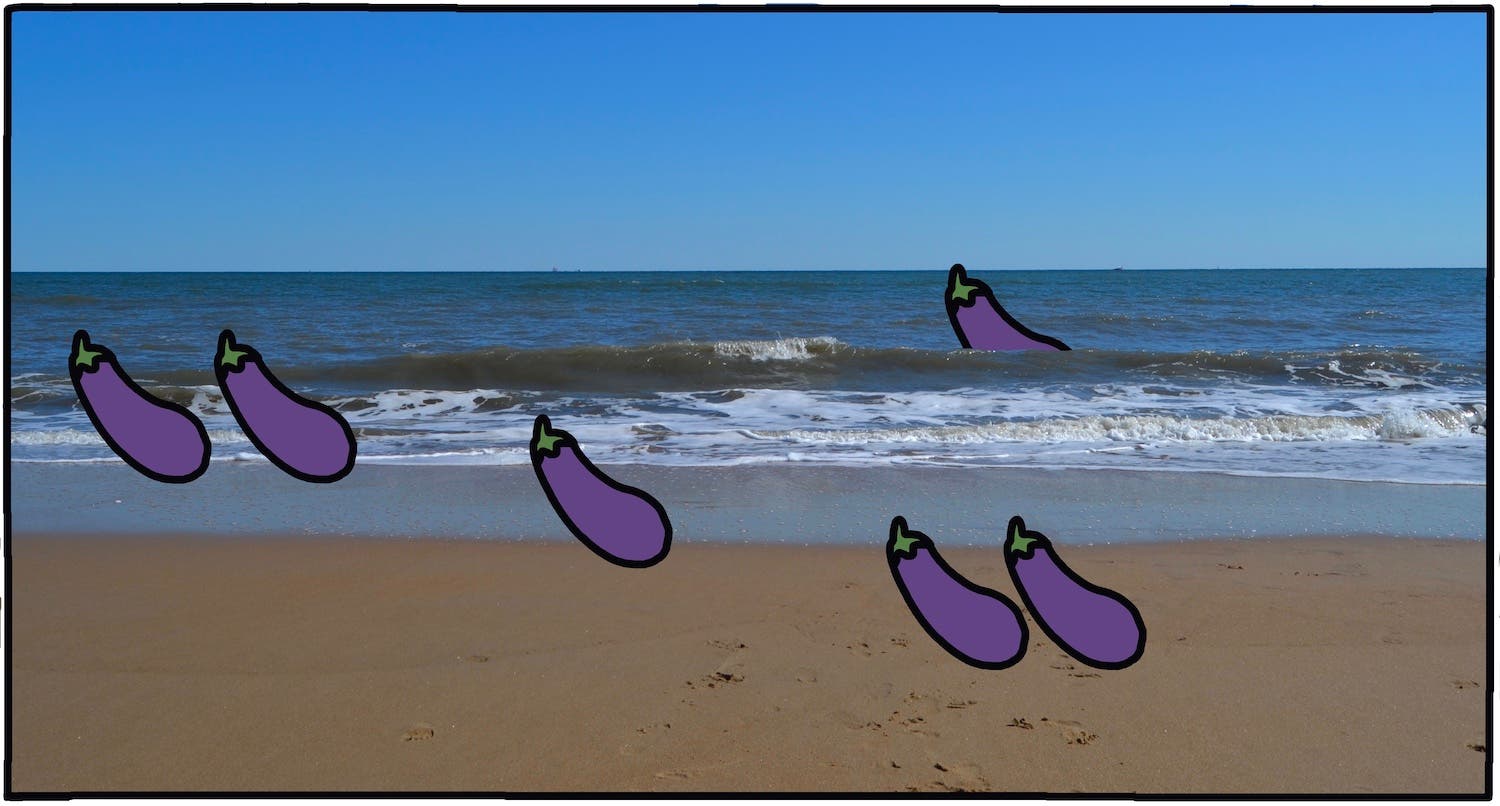 eggplant illustrations on a beach photo