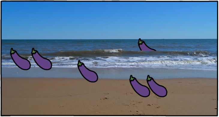 eggplant illustrations on a beach photo