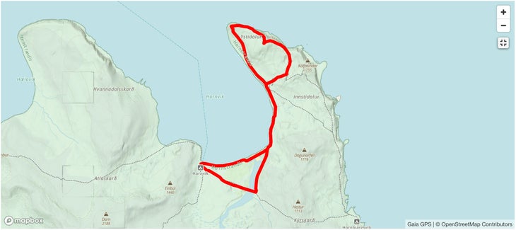 Hornbjarg Loop map