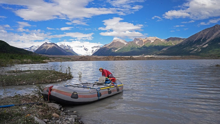 woman launches boat on Kennicott River, Wrangell-St. Elias National Park