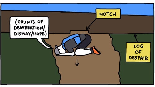 illustration of runner under log of despair