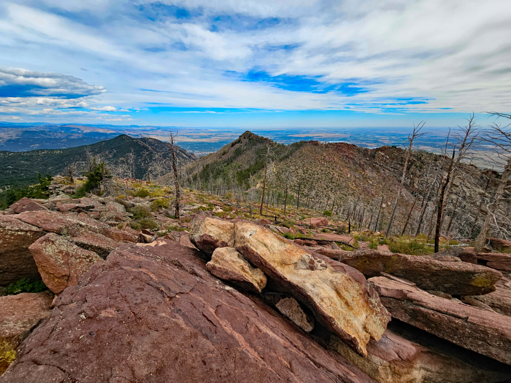 Rocks on the summit of a mountain in Boulder, Colorado, looking north.