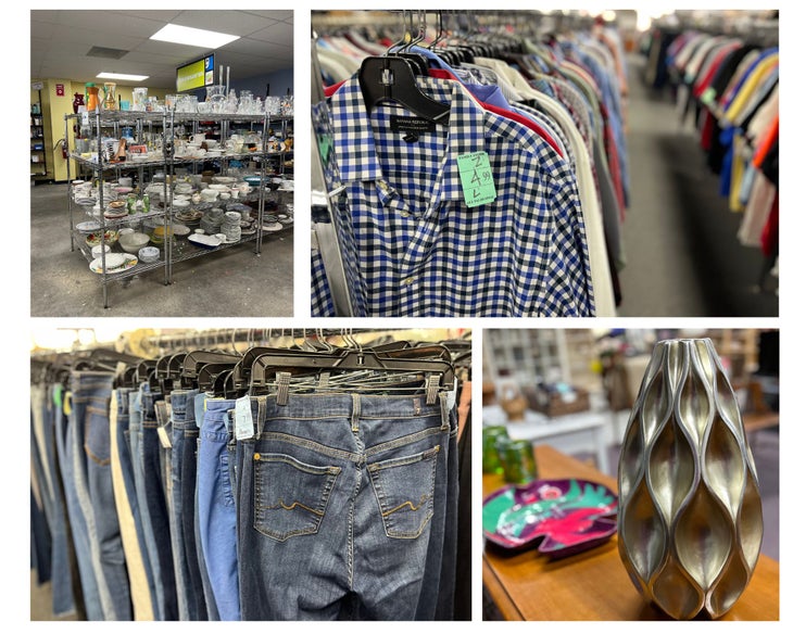 Save money and go green by shopping the racks of clothes and housewares at thrift shops