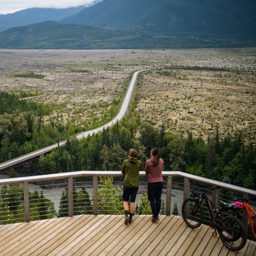 Looking out over the Nisg̱a'a Lava Beds and the Nass valley from the Saasak' Viewing Platform.