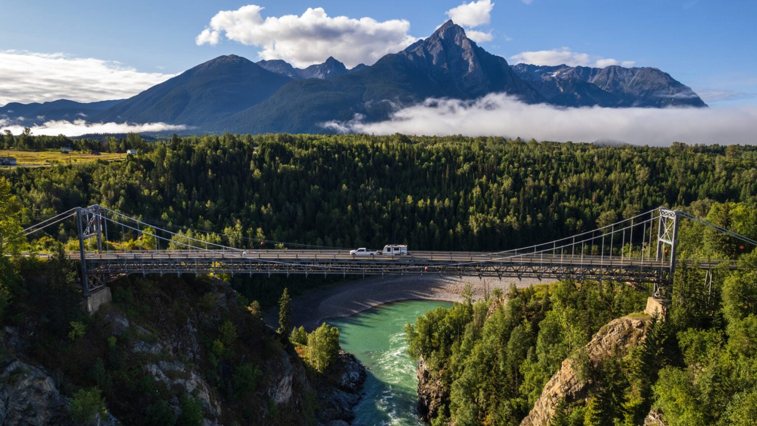 The Hagwilget Canyon Bridge in Hazelton BC