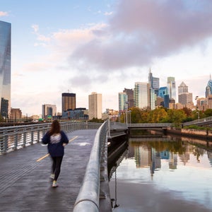 Philadelphia Skyline reflected in Schuylkill River at sunset