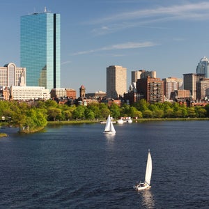 Sailing on the Charles River with Boston's Back Bay skyline in the background.