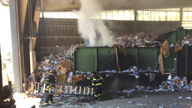 Battery fire at a material recovery center