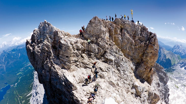 group of hikers on Zugspitze mountain in germany